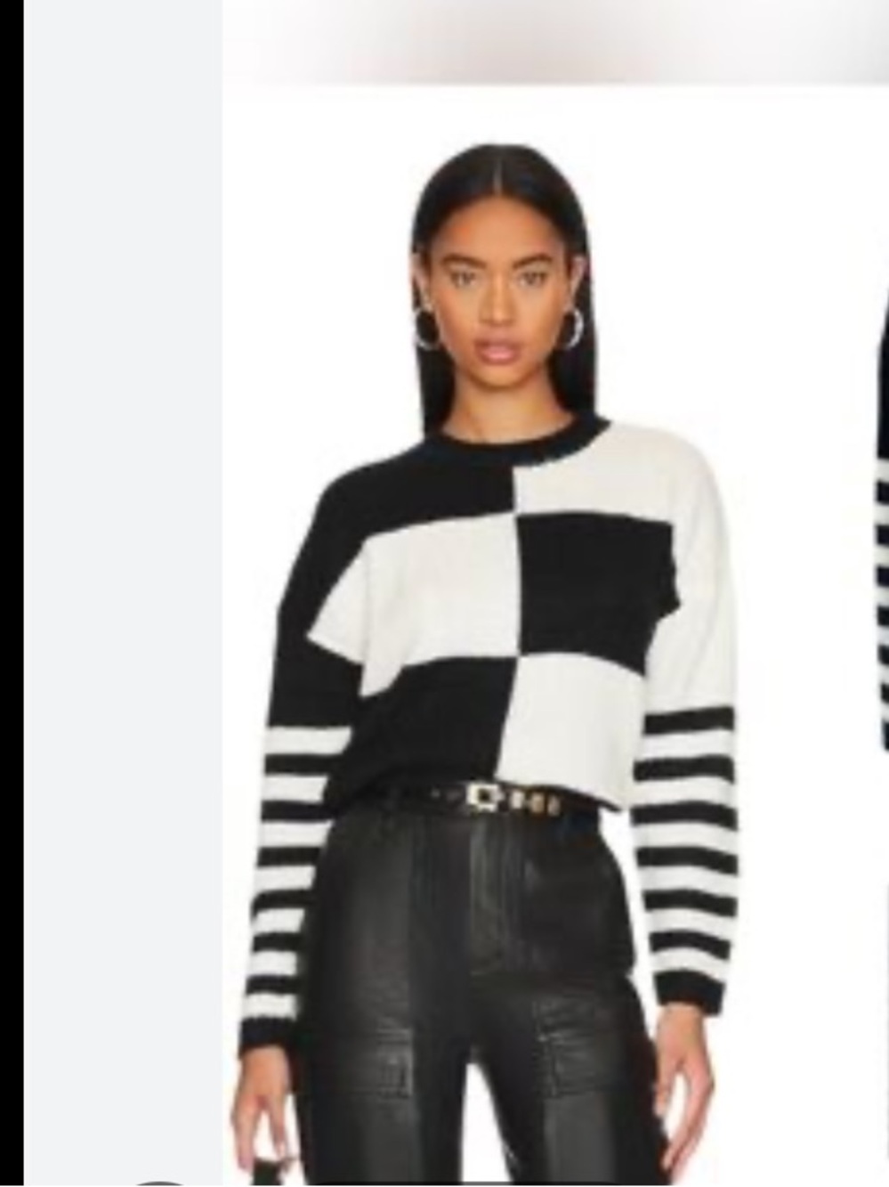 Steve Madden Lulu Black & White Checkerboard Crewneck Sweater NWT Large